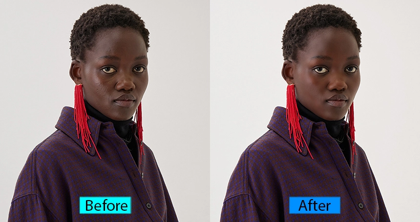 A before and after image of a Skin smoothening photo