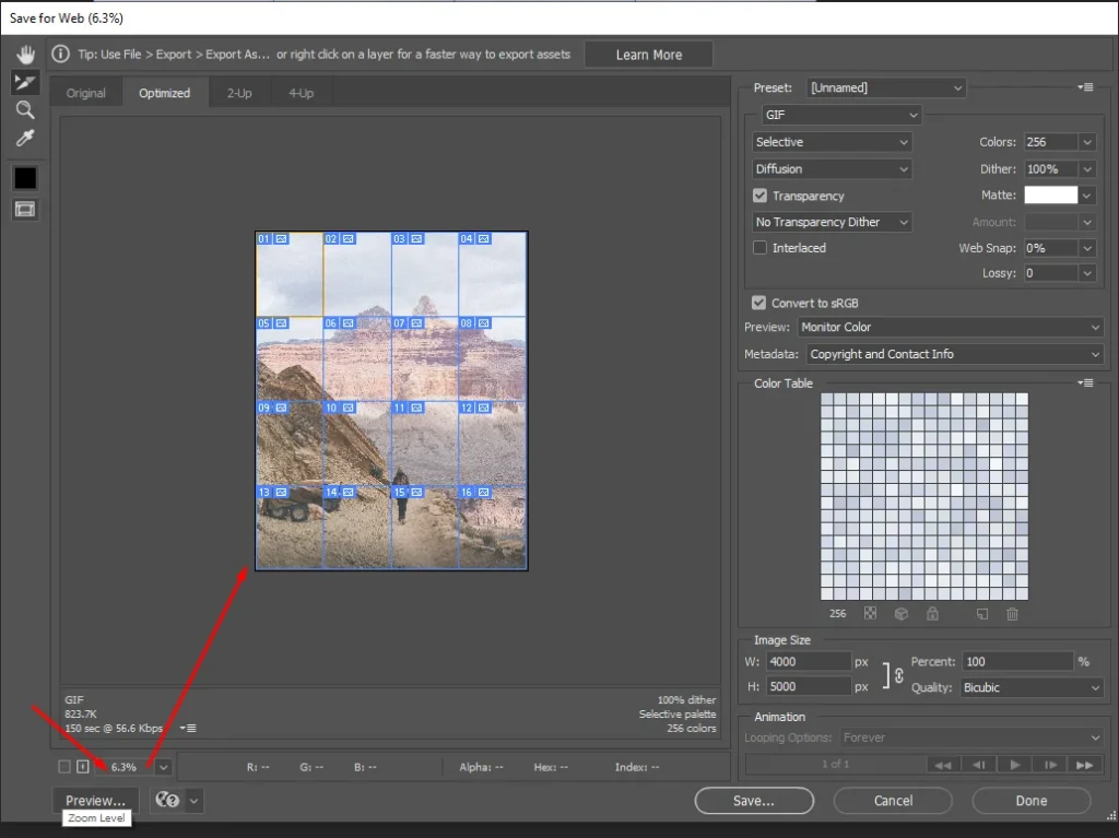 Step 2 to Export Slices in Photoshop without Save for Web
