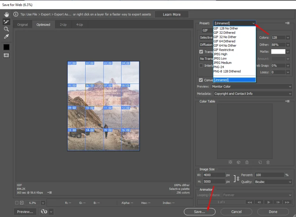 Step 3 to Export Slices in Photoshop without Save for Web