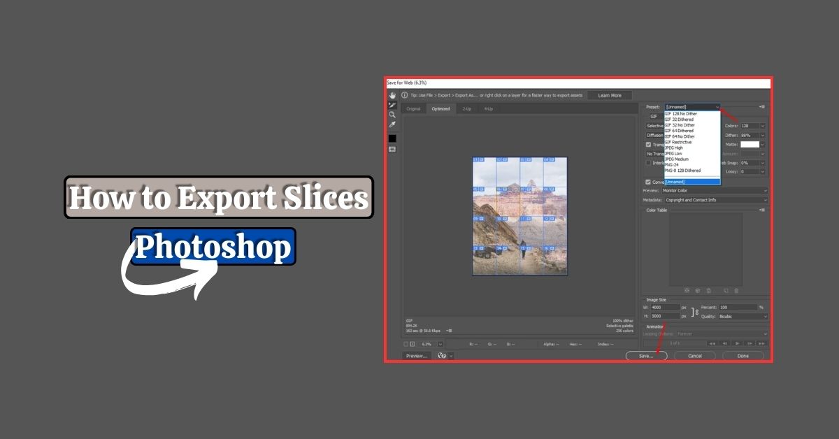 how to export slices in photoshop