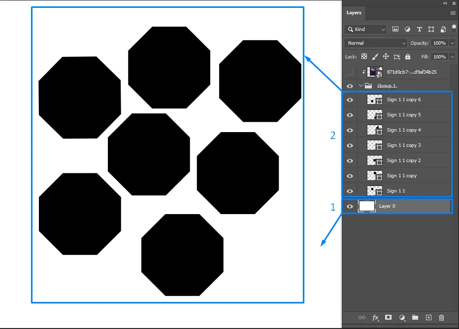 Step 1 to Create Clipping Mask for Multiple Layers