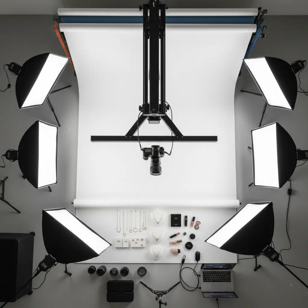 ecommerce product photography studio setup overhead lighting